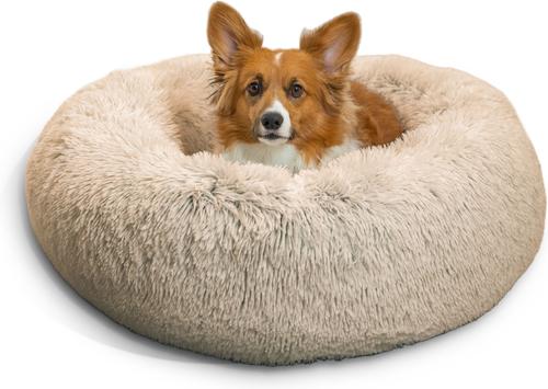 Show full view: Best Friends by Sheri The Original Calming Shag Fur Donut Cuddler Cat & Dog Bed, Taupe, Medium slide 3 of 12