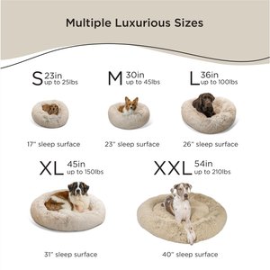 Best Friends by Sheri The Original Calming Shag Fur Donut Cuddler Cat & Dog Bed, Taupe, Medium