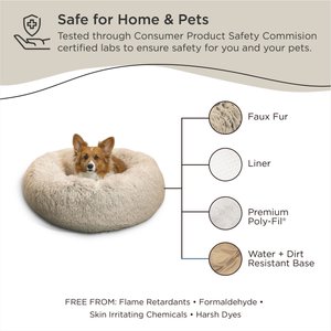 Best Friends by Sheri The Original Calming Shag Fur Donut Cuddler Cat & Dog Bed, Taupe, Medium