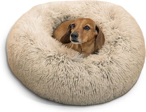 Show full view: Best Friends by Sheri The Original Calming Shag Fur Donut Cuddler Cat & Dog Bed, Taupe, Small slide 2 of 11