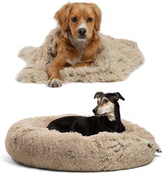 Best Friends by Sheri Throw Shag Blanket, Taupe, Standard & Best Friends by Sheri The Original Calming Shag Fur Donut Cuddler Cat & Dog Bed, Taupe, Large slide 1 of 9