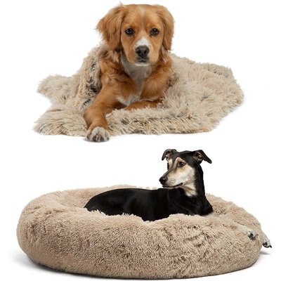 Best Friends by Sheri Best Friends by Sheri Throw Shag Blanket, Taupe, Standard & Best Friends by Sheri The Original Calming Shag Fur Donut Cuddler Cat & Dog Bed, Taupe, Large