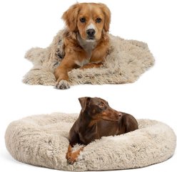 Best Friends by Sheri Throw Shag Blanket, Taupe, Standard & Best Friends by Sheri The Original Calming Shag Fur Donut Cuddler Cat & Dog Bed, Taupe, X-Large