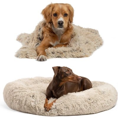 Best Friends by Sheri Best Friends by Sheri Throw Shag Blanket, Taupe, Standard & Best Friends by Sheri The Original Calming Shag Fur Donut Cuddler Cat & Dog Bed, Taupe, X-Large