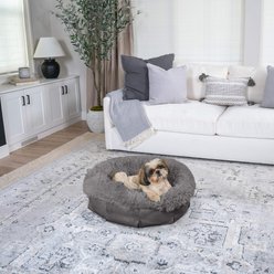 Best Friends by Sheri Ultra Calming Orthopedic Pouf Luxury Donut Dog Bed with Removable Cover, Gray, Small