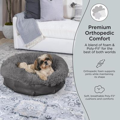 Show full view: Best Friends by Sheri Ultra Calming Orthopedic Pouf Luxury Donut Dog Bed with Removable Cover, Gray, Small slide 3 of 11