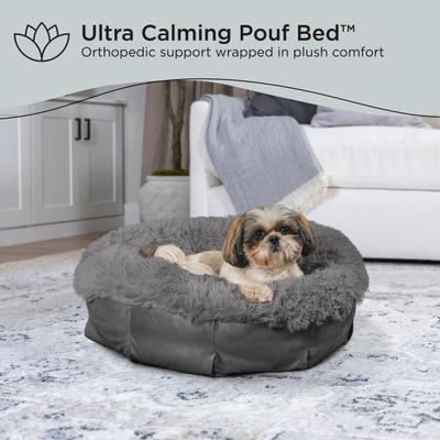 Show full view: Best Friends by Sheri Ultra Calming Orthopedic Pouf Luxury Donut Dog Bed with Removable Cover, Gray, Small slide 4 of 11