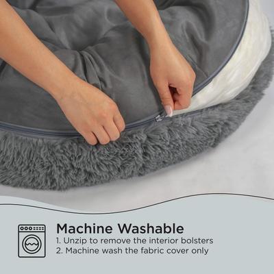 Show full view: Best Friends by Sheri Ultra Calming Orthopedic Pouf Luxury Donut Dog Bed with Removable Cover, Gray, Small slide 7 of 11