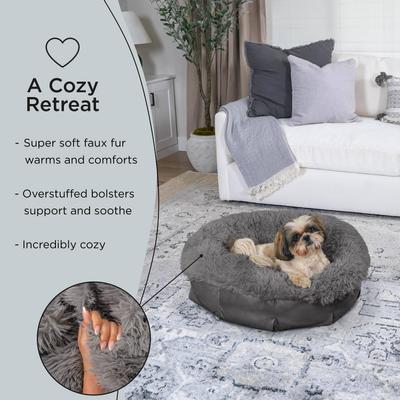 Show full view: Best Friends by Sheri Ultra Calming Orthopedic Pouf Luxury Donut Dog Bed with Removable Cover, Gray, Small slide 5 of 11
