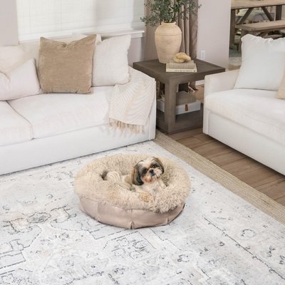 Best Friends by Sheri Ultra Calming Orthopedic Pouf Luxury Donut Dog Bed with Removable Cover, Tan, Small