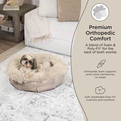 Show full view: Best Friends by Sheri Ultra Calming Orthopedic Pouf Luxury Donut Dog Bed with Removable Cover, Tan, Small slide 2 of 10