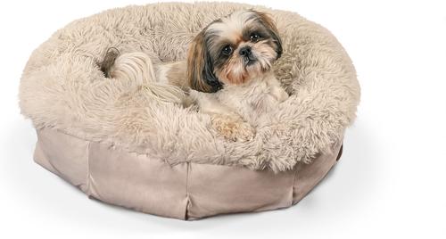 Show full view: Best Friends by Sheri Ultra Calming Orthopedic Pouf Luxury Donut Dog Bed with Removable Cover, Tan, Small slide 8 of 10