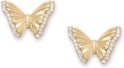 Best FURever Friends 14K Gold Plated Sterling Silver Butterfly Stud Earrings with CZ Accents, Gold