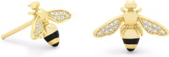 Best FURever Friends 14K Gold Plated Sterling Silver CZ Accent Bee Stud Earrings, Gold