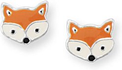 Best FURever Friends Enamel Fox Face Sterling Silver Stud Earrings, Orange
