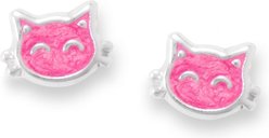 Best FURever Friends Enamel Kitty Cat Face Sterling Silver Stud Earrings, Pink