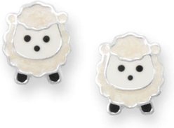 Best FURever Friends Enamel Sheep Sterling Silver Stud Earrings, White