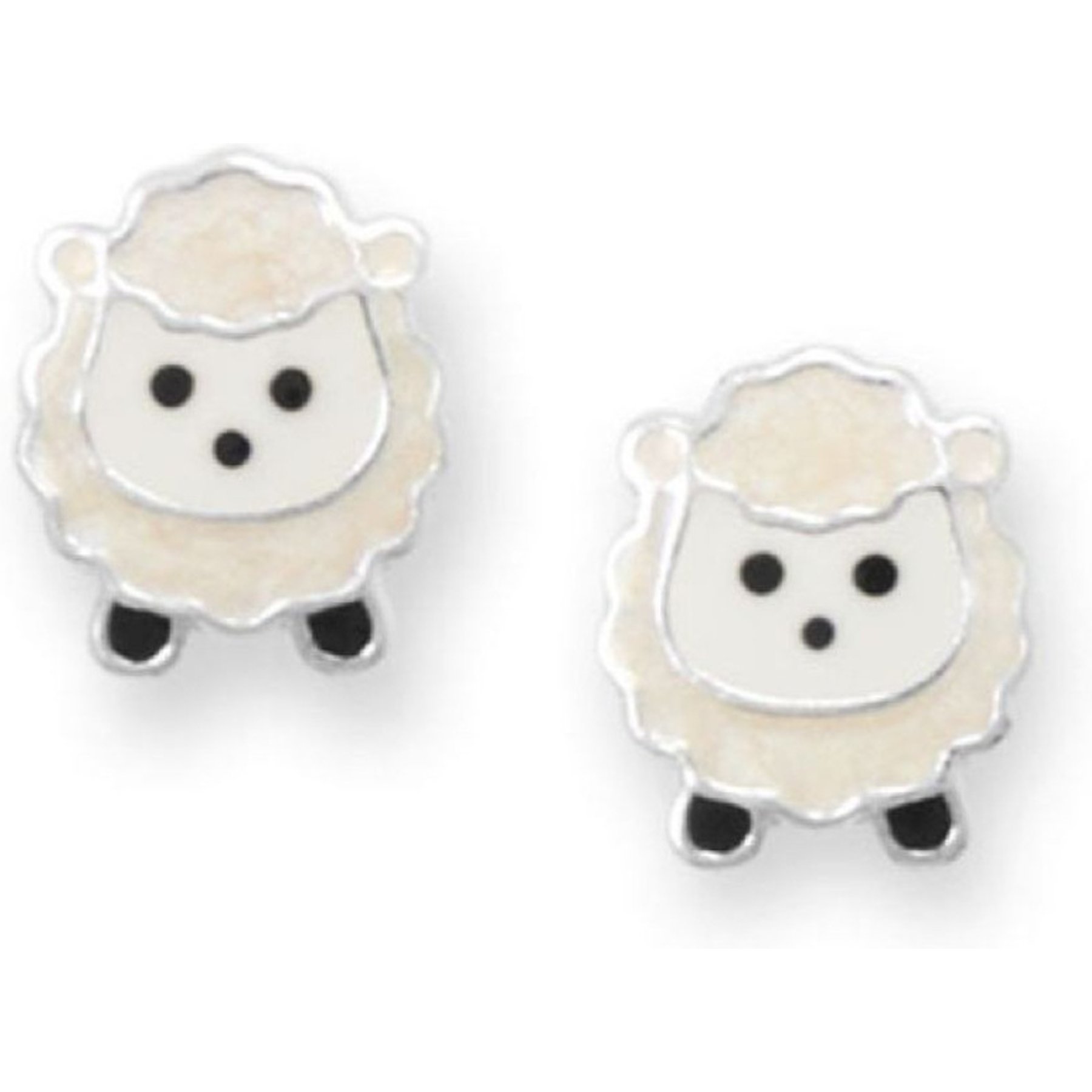 Best FURever Friends Enamel Sheep Sterling Silver Stud Earrings, White