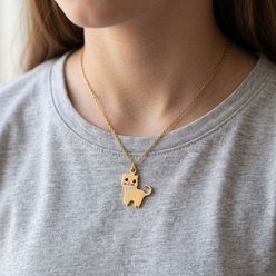 Best FURever Friends Gold Plated Stainless Steel CZ Whimsical Kitty Cat Necklace, Gold slide 2 of 3