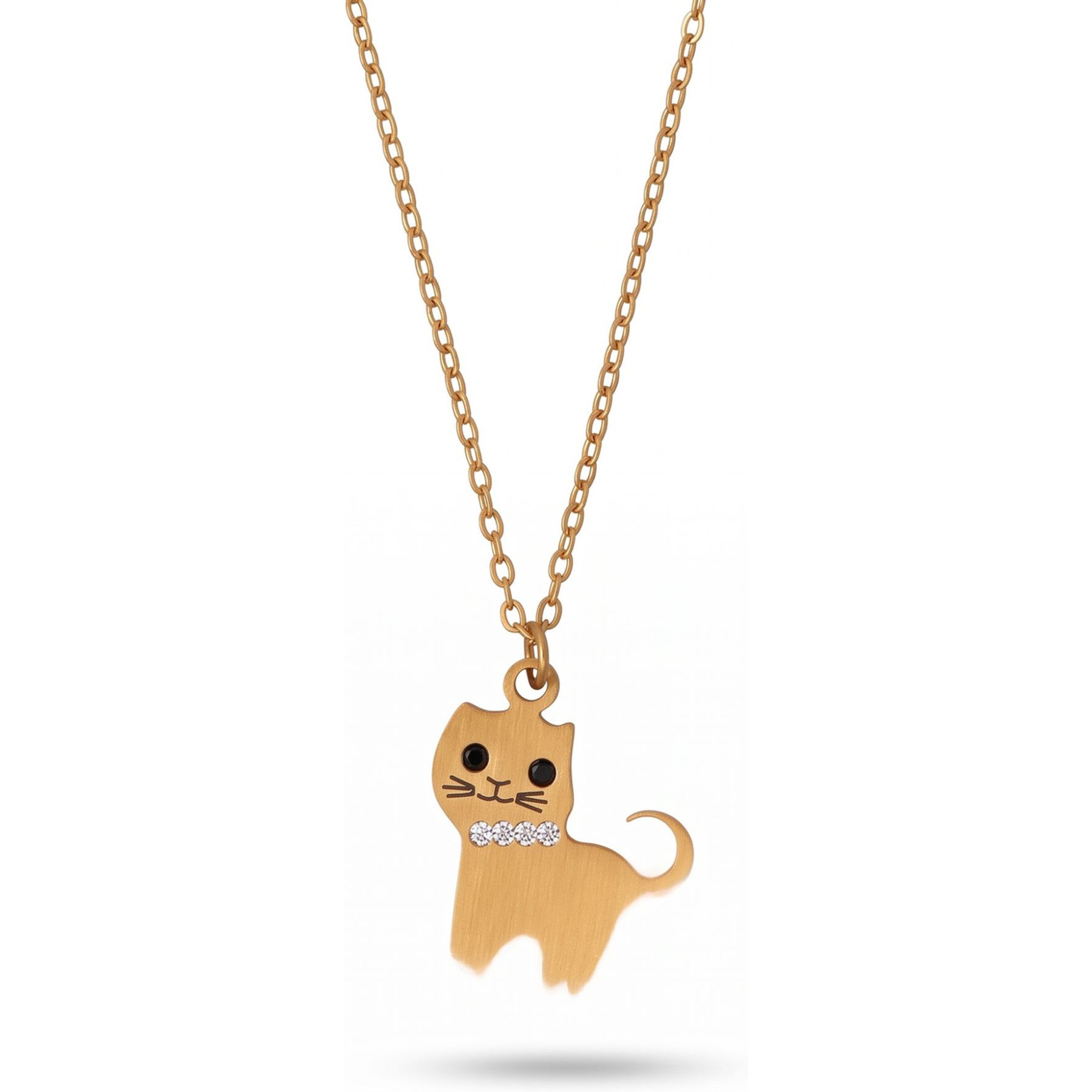 Best FURever Friends Gold Plated Stainless Steel CZ Whimsical Kitty Cat Necklace, Gold