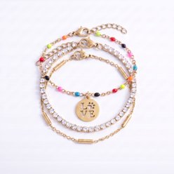 Best FURever Friends Gold Plated Stainless Steel Love Paw Print Trio Bracelet, Gold
