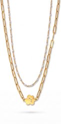 Best FURever Friends Gold Plated Stainless Steel Paw Print Duo Necklace, Gold