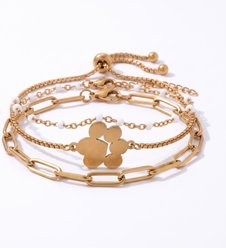 Best FURever Friends Gold Plated Stainless Steel Paw Print Trio Bracelet, Gold