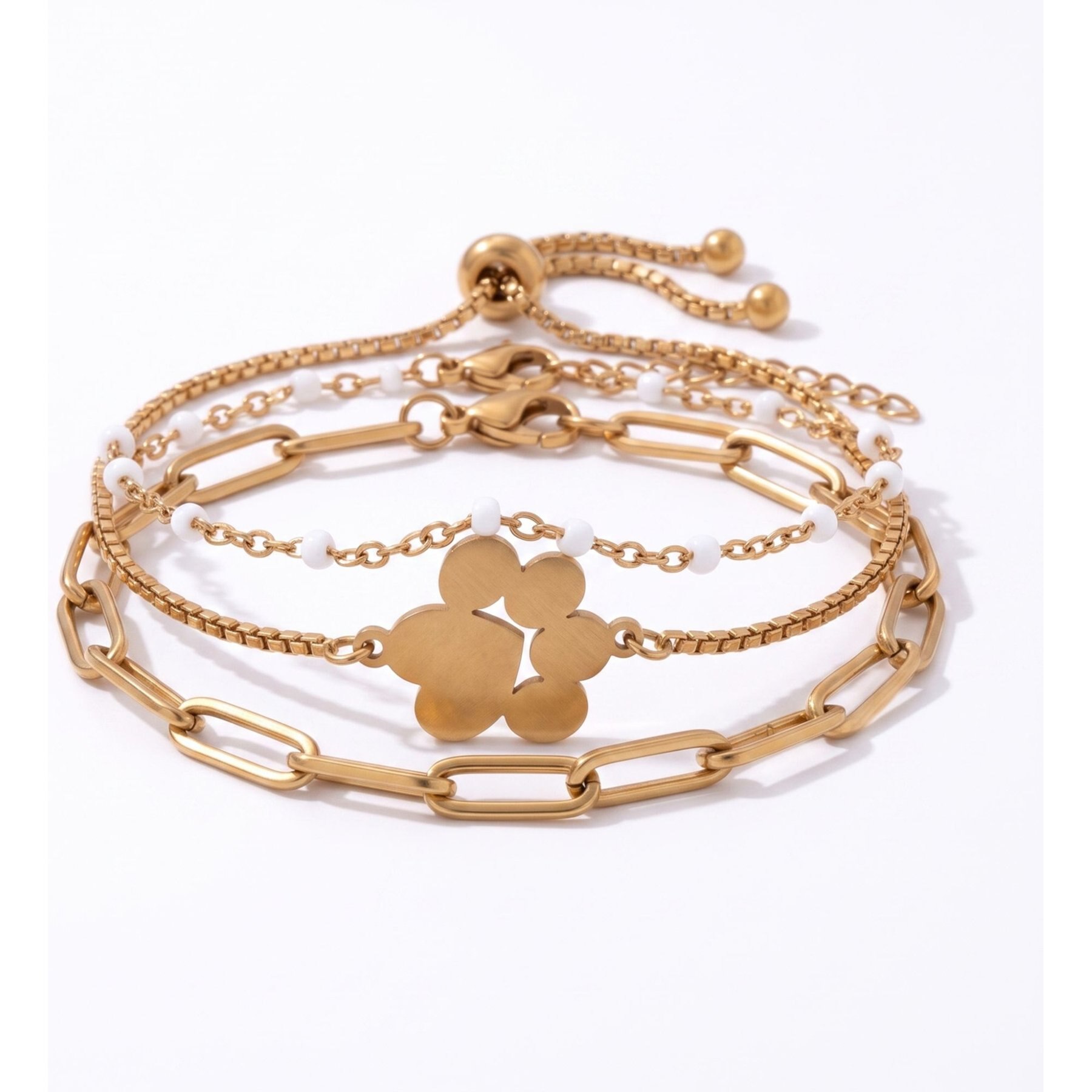 Best FURever Friends Gold Plated Stainless Steel Paw Print Trio Bracelet, Gold
