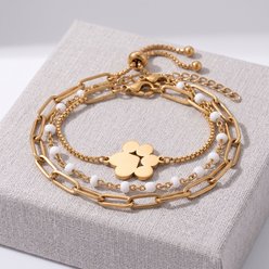 Best FURever Friends Gold Plated Stainless Steel Paw Print Trio Bracelet, Gold slide 2 of 3