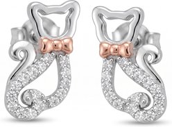 Best FURever Friends Rhodium Plated Sterling Silver CZ Stud Earrings, Silver