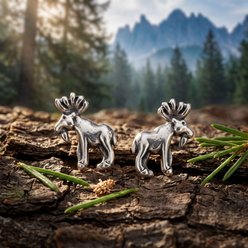 Best FURever Friends Small Sterling Silver Moose Stud Earrings, Silver slide 2 of 3