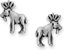 Best FURever Friends Small Sterling Silver Moose Stud Earrings, Silver