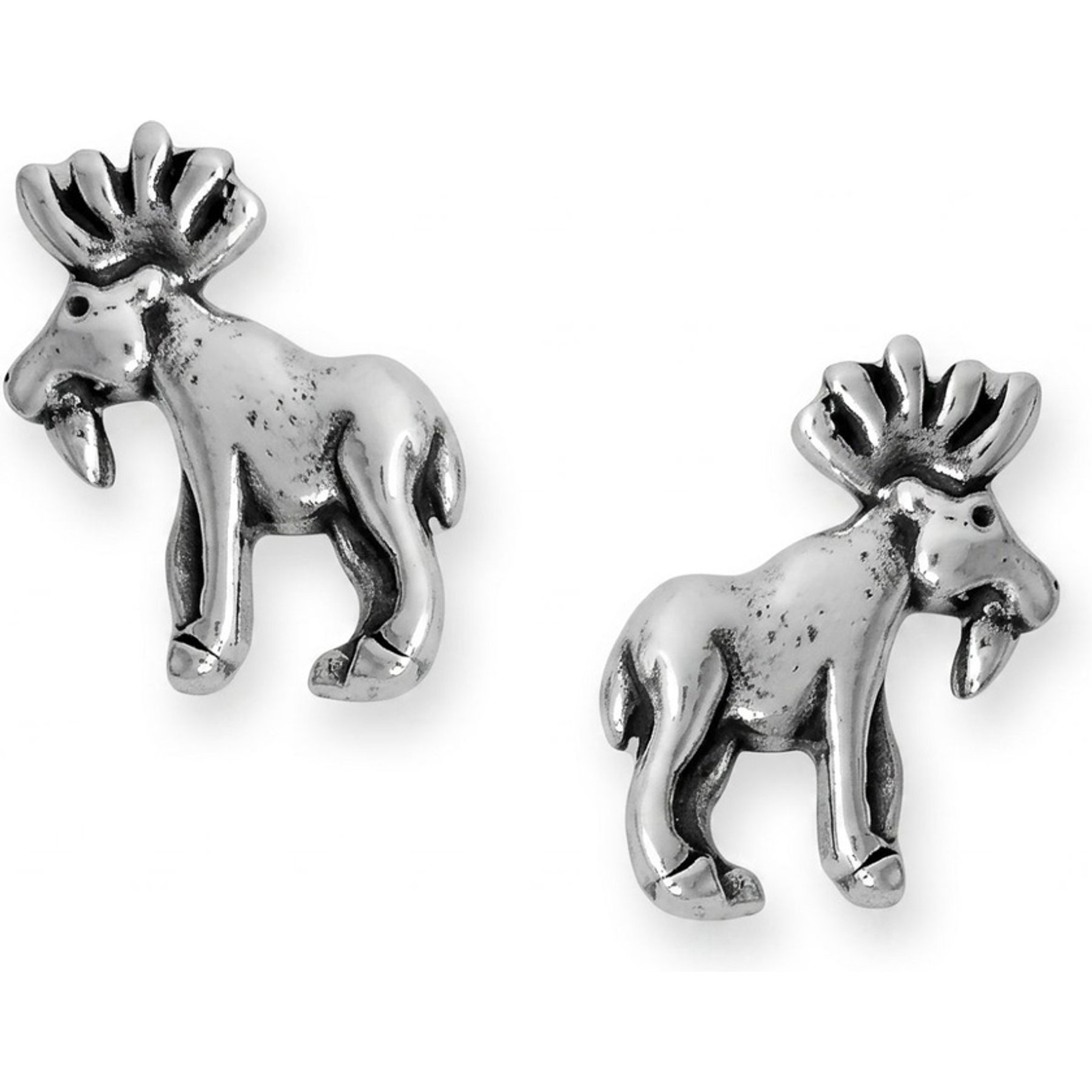Best FURever Friends Small Sterling Silver Moose Stud Earrings, Silver