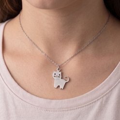 Best FURever Friends Stainless Steel CZ Whimsical Kitty Cat Necklace, Silver slide 2 of 3