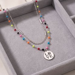 Best FURever Friends Stainless Steel Love Paw Print Duo Necklace, Silver slide 2 of 3