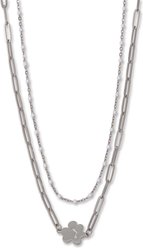 Best FURever Friends Stainless Steel Paw Print Duo Necklace, Silver