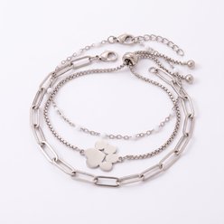 Best FURever Friends Stainless Steel Paw Print Trio Bracelet, Silver