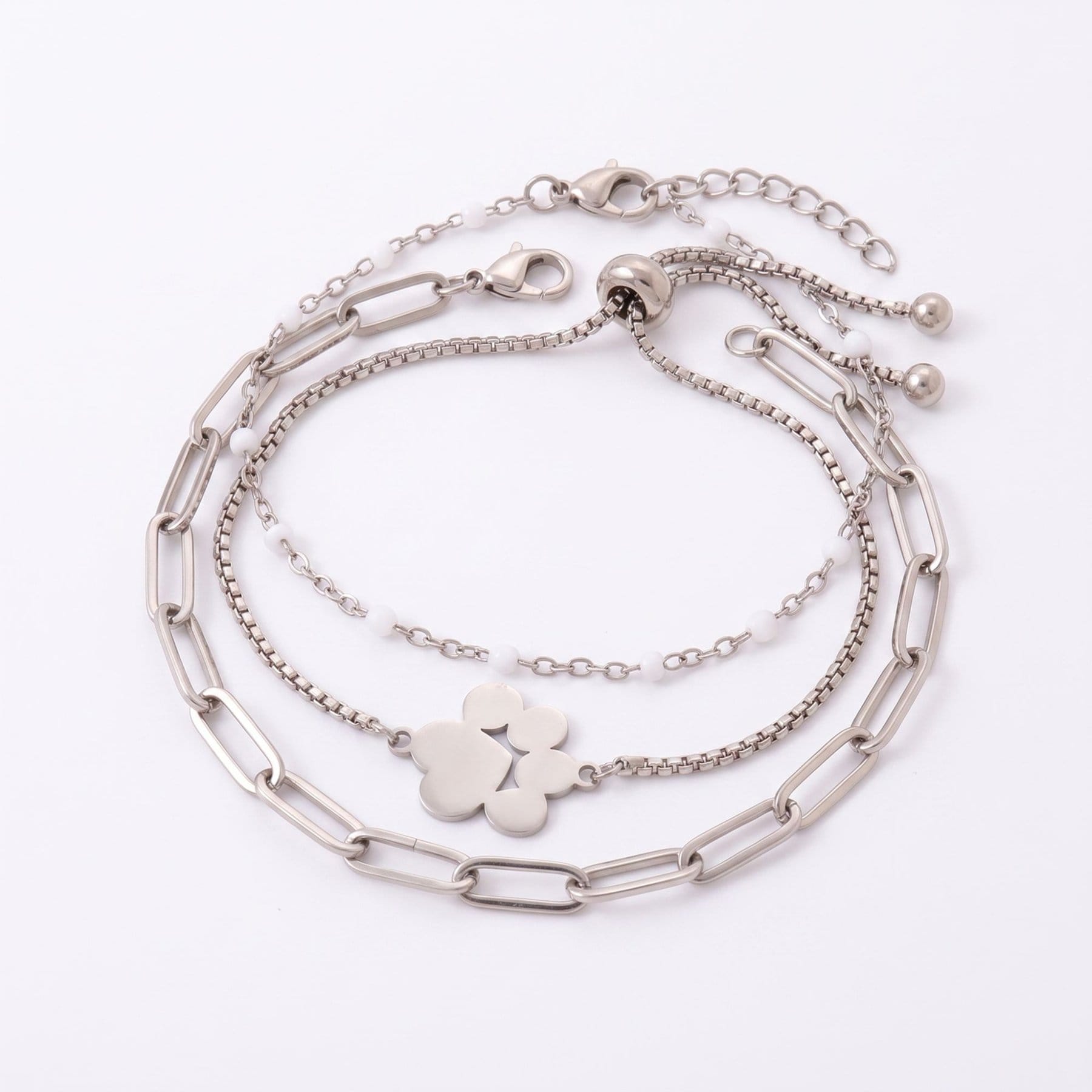 Best FURever Friends Stainless Steel Paw Print Trio Bracelet, Silver