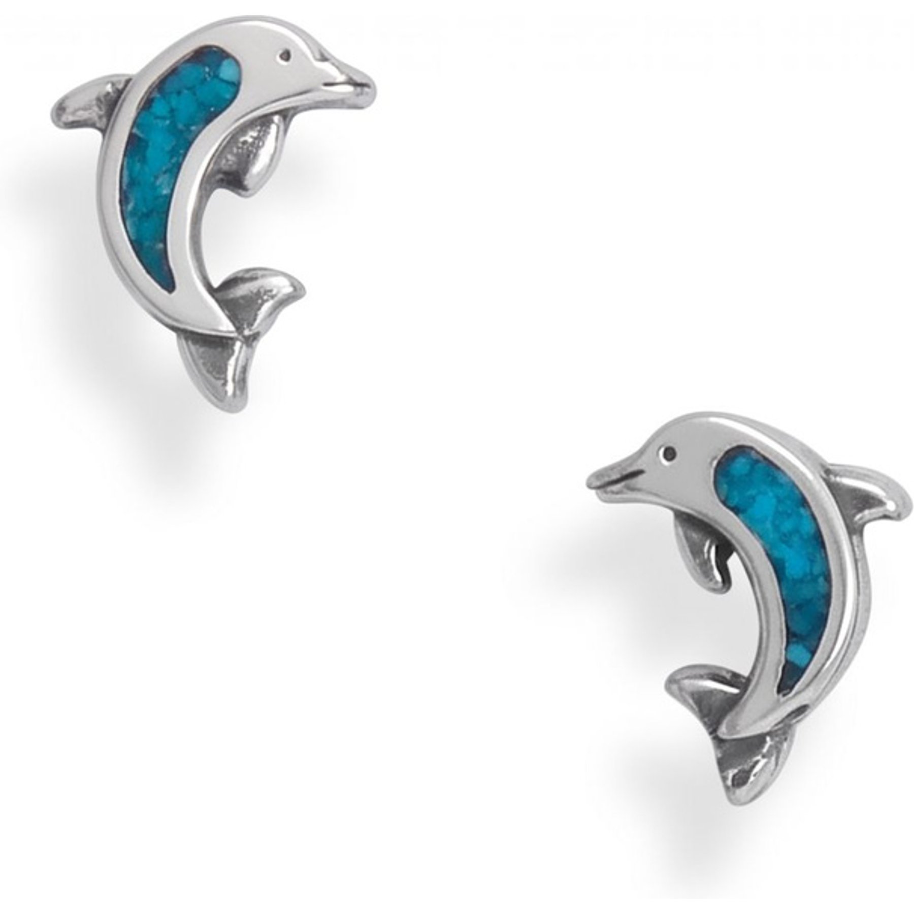 Best FURever Friends Sterling Silver Chip Inlay Dolphin Stud Earrings, Turquoise