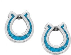 Best FURever Friends Sterling Silver Chip Inlay Horseshoe Stud Earrings, Turquoise