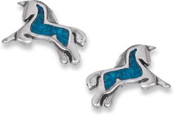 Best FURever Friends Sterling Silver Chip Inlay Unicorn Stud Earrings, Turquoise