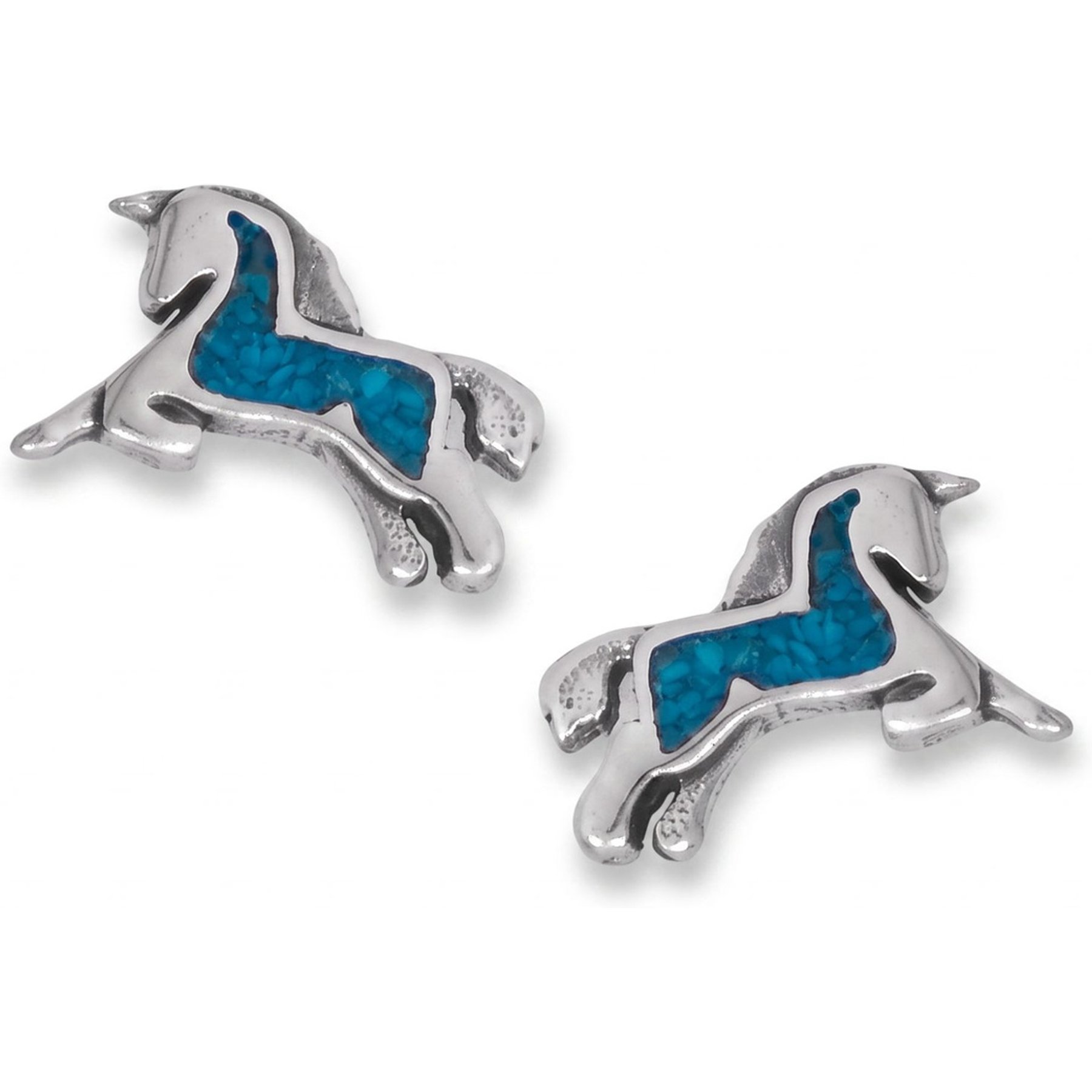 Best FURever Friends Sterling Silver Chip Inlay Unicorn Stud Earrings, Turquoise