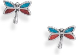 Best FURever Friends Sterling Silver & Coral Chip Inlay Dragonfly Stud Earrings, Turquoise