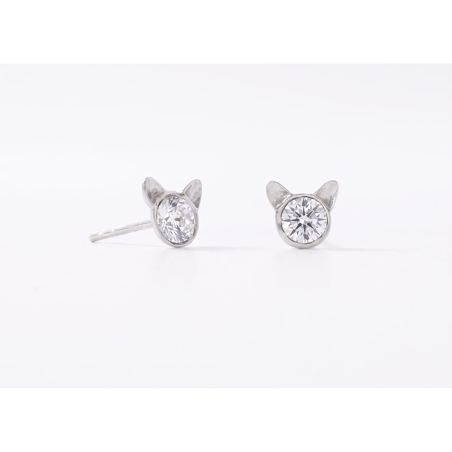 Best FURever Friends Sterling Silver Crystal Mini Cat Face Stud Earrings, Silver