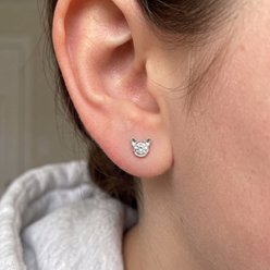 Best FURever Friends Sterling Silver Crystal Mini Cat Face Stud Earrings, Silver slide 2 of 3