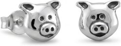 Best FURever Friends Sterling Silver Cute Piggy Face Stud Earrings, Silver