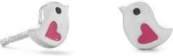 Best FURever Friends Sweet Sterling Silver Love Bird Stud Earrings, Pink