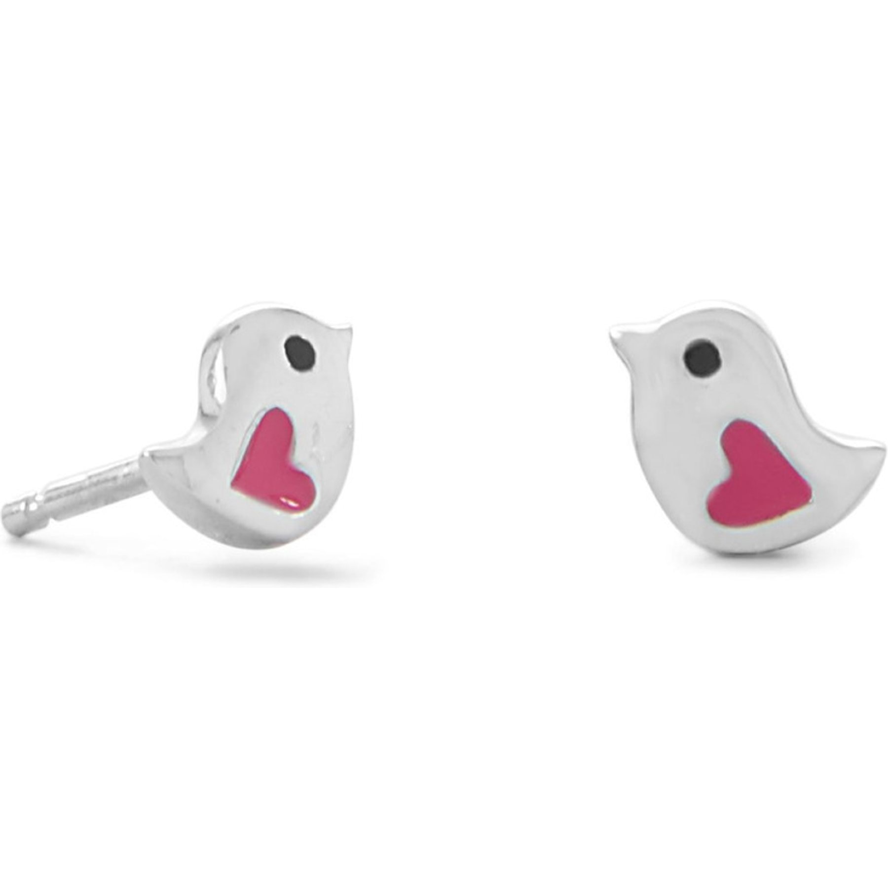 Best FURever Friends Sweet Sterling Silver Love Bird Stud Earrings, Pink