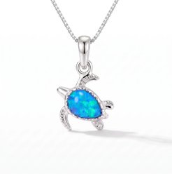 Best FURever Friends Synthetic Opal Turtle Sterling Silver Necklace, Blue