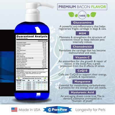 Show full view: Best Paw Nutrition Premium Dream Glucosamine Joint Support Dog & Cat Liquid Supplement, Bacon Flavor, 16-fl oz slide 3 of 8